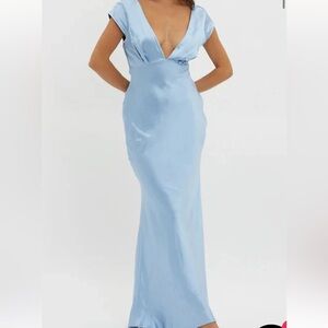 Blue V-Neck Cocktail Dress